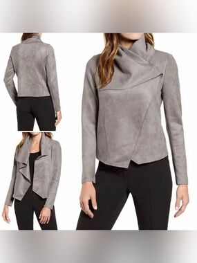🆕 Anne Klein Grey Asymmetrical Faux Suede Blazer